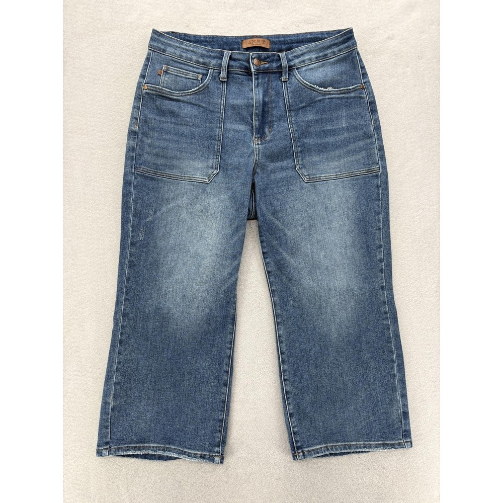 Judy Blue High Waist Tummy Control Wide Leg Crop Jeans Womens 16W Blue Med Wash